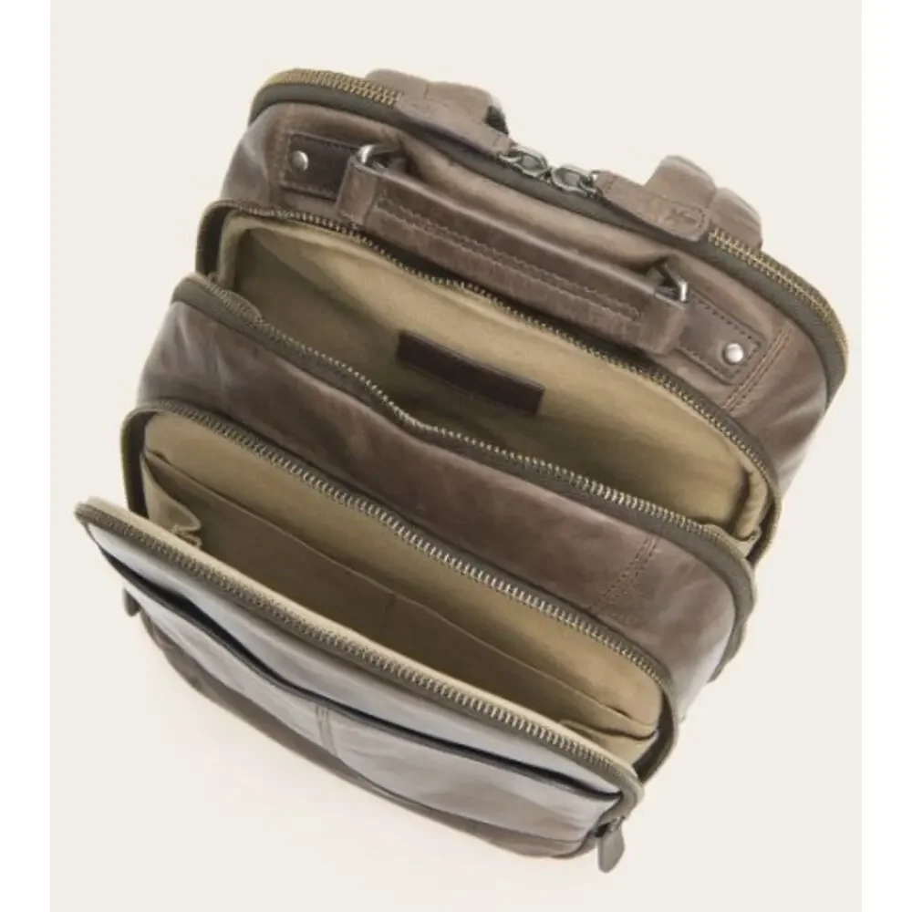 Frye Logan Multi Zip Leather Brown Slate Travel Backpack